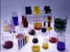 Various chemicals in test tubes and beakers